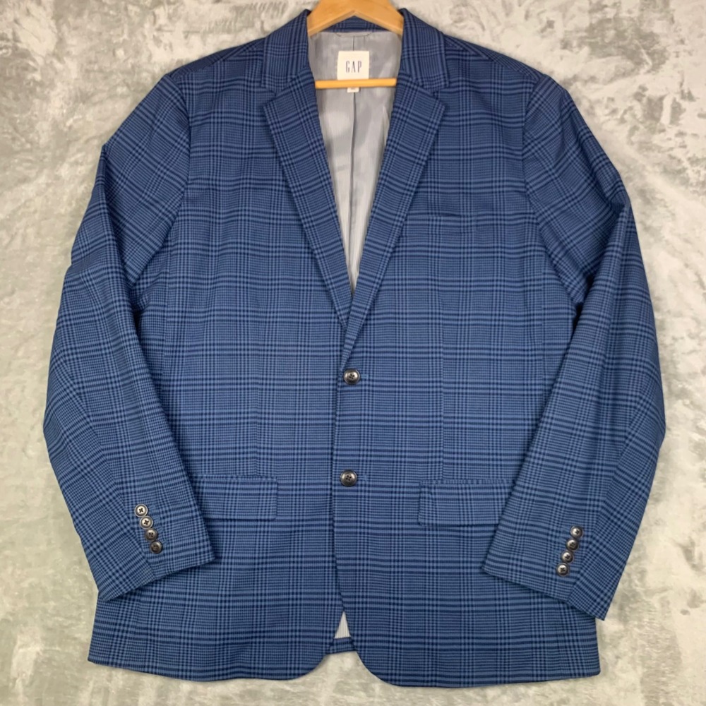 GAP Blue Plaid Two Button Blazer Sport Coat Jacket Mens L Chest 46" Preppy